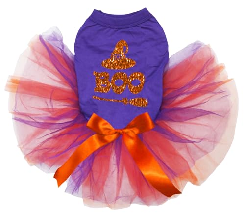 Robe pour chien bicolore orange et violette taille M au design de sorcière - 2