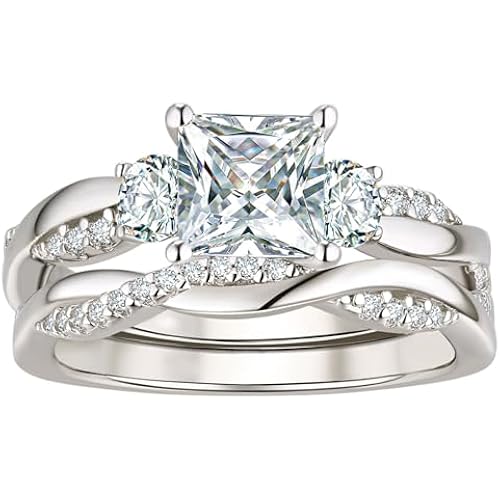 Wuziwen 1CT Princess Cut Wedding Ring Sets for Women Infinity Rings