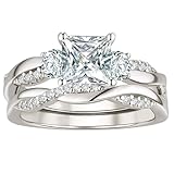 Wuziwen 1 Carat Wedding Infinity Band Bridal Ring Sets Princess Cut Engagement Rings Cubic Zirconia Sterling Silver White Gold Plated Size 7