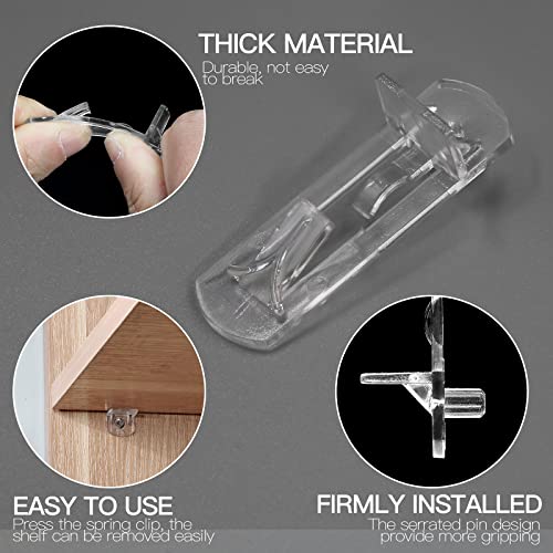 Jamiikury 10Pcs Locking Shelf Support Pegs, 5Mm Shelf Pins Clear Shelf Clips Plastic Shelf Pegs For Shelves, 5Mm Peg X 3/4" Thick Shelf #TOP3