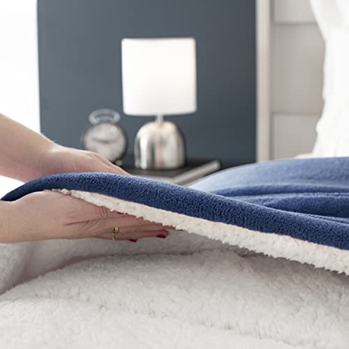 Coberdrom Solteiro Sherpa Edredom Cobertor Felpudo Lã de Carneiro Marinho