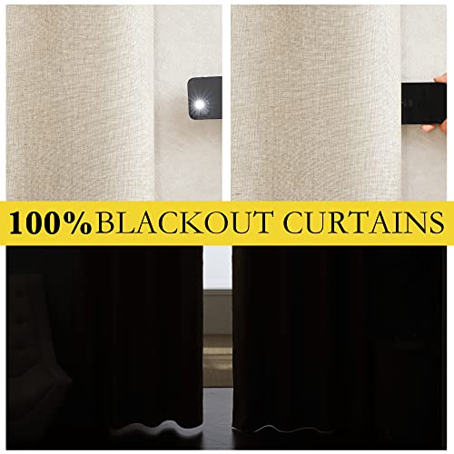 NICETOWN 100% Absolutely Blackout Linen Curtains with Thermal Insulated White Liner, 52" Wide, 2 Panels, 72 inches Long Drapes, Grommet Retro Beige Linen Curtains Vertical Drapes Privacy for Bedroom by NICETOWN - Image 2
