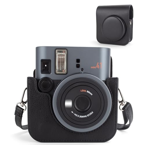MUZIRI KINOKOO Housse de Protection pour Instax Mini 41 Appareil Photo instantané, Vintage étui en Cuir PU pour Fuji Instax Mini 41 avec Poche pour Photos et bandoulière réglable - Noir – vue 8