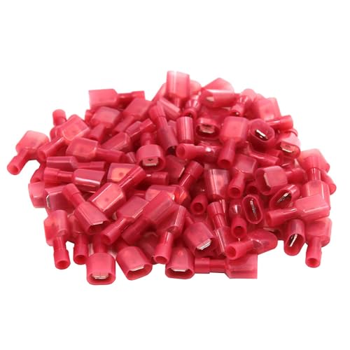 RuoFeng Fully Insulated Male Spade Connector Quick Disconnect Wire Spade Crimp Terminal Pack of 100 (Male Red 22-16)