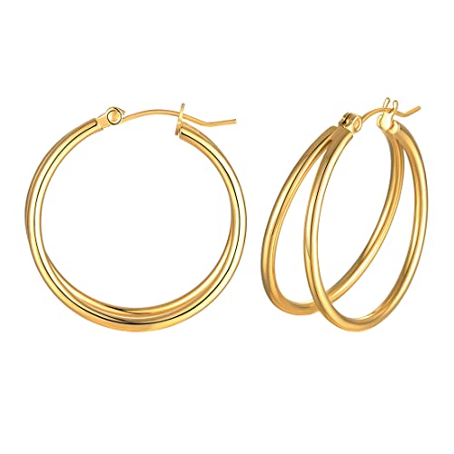 Caimeytie Double Hoops Earrings for Women and Girls Stainless Steel Gold Plated Cover
