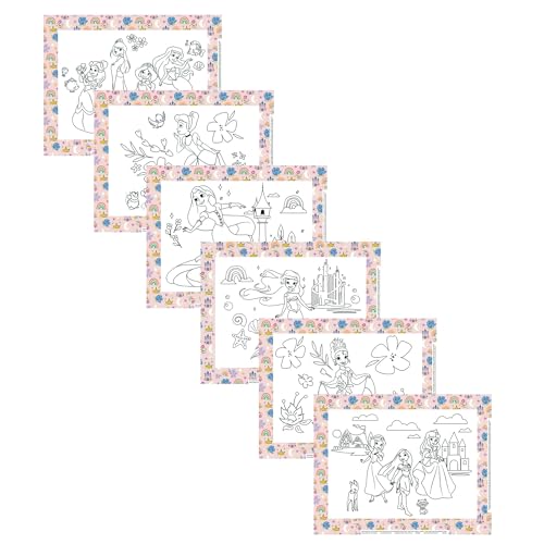 Disney Baby by J.L. Childress ColorMe Disposable Placemats, 24 Pack - Stick on Disposable Placemats for Baby, Toddlers, & Kids, Travel Coloring Activities, Sticky Child Table Mat, Princess