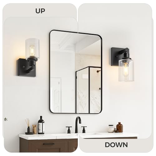 Image of Set of 2 Wall Sconces for Bathroom, Black Bathroom Vanity Light,Modern Wall Sconces Indoor with Clear Glass,Farmhouse Wall Lamp for Bedroom Living Room Mirror Hallway