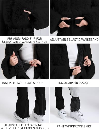 GSOU SNOW Women Ski Suit One Piece Jumpsuit Ski Outfits Snowsuit Faux Fur — 사진 6