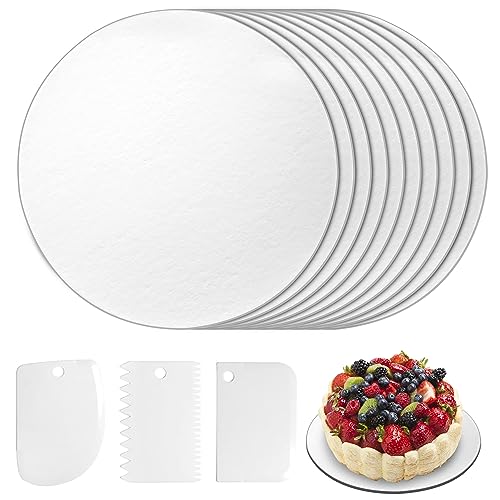 Domkan Base de bolos, base para bolos Ø 30 cm x 13 mm de cartão, placas redondas para bolos conjunto de 10 bases para casamentos e festas de aniversário, decoração de bolos (prata)