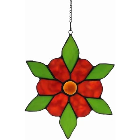 Alivagar Flower Stained Glass Window Hangings Gift,Tiffany Flowers Suncatchers Decor for Window,Sun Catchers Handmade Love Gifts for Mom Daughter Grandma Sister (red Rose) Cover