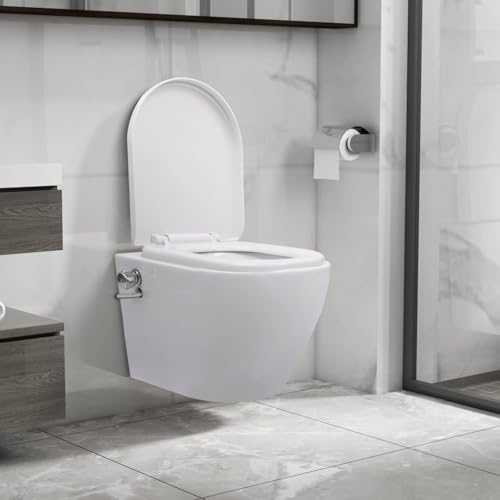 Homgoday Toilettes murales sans bords avec fonction bidet céramique blanche durable