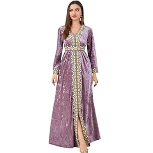 ODIZLI Muslim Kaftan Abaya Moroccan Fashion Autumn Winter Long Sleeve Velvet Dress for Eid Ramadan