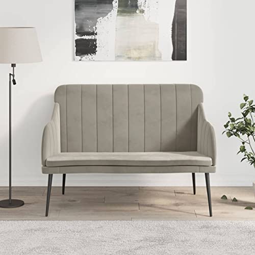 Homgoday Banco de Terciopelo Gris Claro 110x76x80 cm, Banco Asiento Tapizado Patas Salón Sala de Estar Pasillo Entrada Recibidor Dormitorio Casa Interior Tipo 1 Bancos Mobiliario