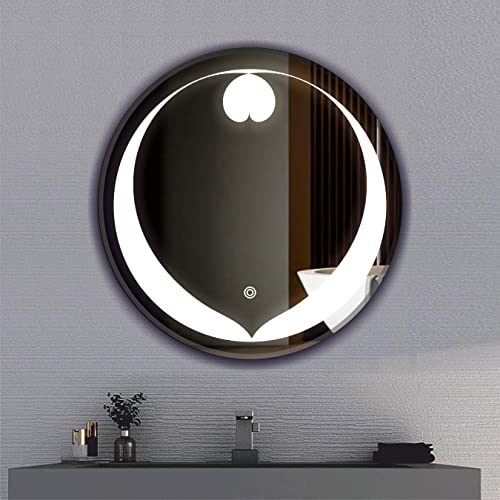 Image of LED Mirror Glass Bathroom Wall - Decorative Led Mirror with Touch Sensor Lights Cabinet Vanity Wall Design Darpan Full Length for Home (21x21 Inch Round DH10)