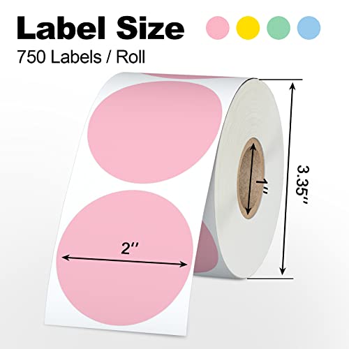 Misofuki 2" 750 Labels Yellow Circle Direct Thermal Stickers Labels Roll Compatible With Zebra, Rollo, Munbyn, Self-Adhesive Round Direct Thermal Labels #TOP1
