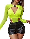 Avidlove Rave Bodysuit for Women Shrug Crop Top for Club Party 2 Pcs Set