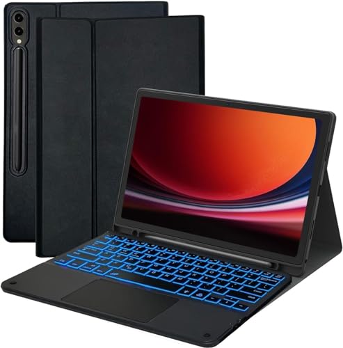 Image of MICROWARE Samsung Galaxy Tab S9 FE+ /S9+ 12.4 inch Keyboard Case: 3 Zone 7 Colors Backlit Trackpad Keyboard for 12.4 inch Galaxy Tab S9 FE Plus (Normal Trackpad, S9 12.4 inch)