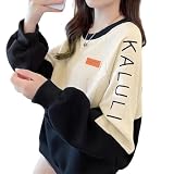 [Gfuracefuliayer] 英字 トレーナー レディース トップス ゆったり 長袖 厚手 春 秋 エンボス加工 立体模様 暖かい カラーブロック オーバーサイズ スウェット カジュアル カワイイ 日常 リブ しっかり