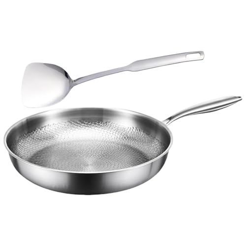 Kaeltsyn Sartén de metal para cocinar, antiadherente, ondulada, texturizada, martillada, con espátula, utensilios de cocina de metal para múltiples estufas