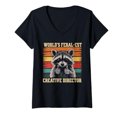 Mujer El director creativo más salvaje del mundo Funny Raccoon Camiseta Cuello V