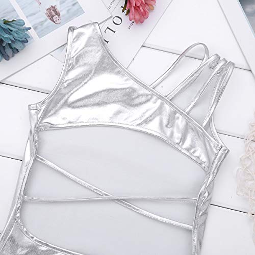 Ranrann Kids Girls Metallic Dance Leotard Backless One-Piece Ballet Dance Gymnastic Bodysuit Jumpsuit Dancewear Silver 8-10 #TOP5