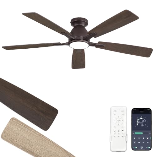 Fanbulous 52" Flush Mount Ceiling Fan with Light, Remote & App, Oil Bronze