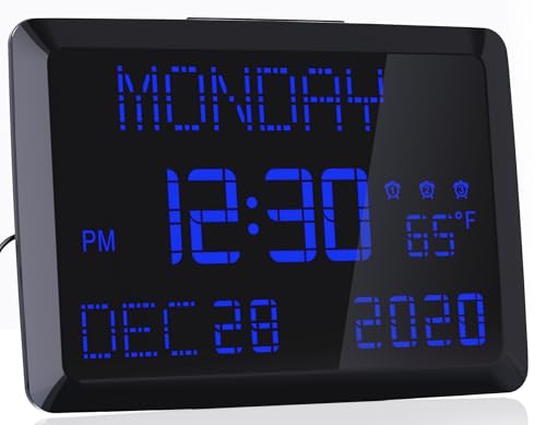 11.5" Large Display Digital Calendar Clock for Seniors, Digital Clock with Date and Day of Week for Elderly, 3 Alarms, 5 Dimmer, Temperature, Alarm Clock for Bedroom Living Room