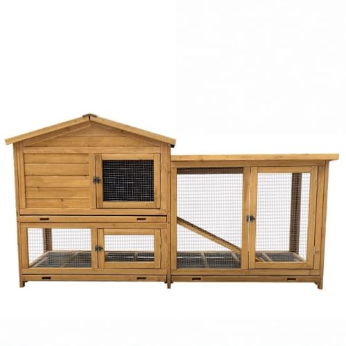 【Acnivko】大型鶏舎 木製鶏小屋 家禽ケージ 鶏小屋 4-6羽用 2段 小屋用 ウサギ バニーケージ 犬 猫 リス ハムスター (ウッドカラー,171*50*97cm)