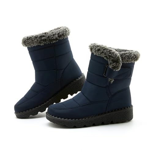 Toumov Women's Winter Snow Boots Waterproof Faux Fur Lined Mid-Calf Booties Lightweight Fleece Fuzzy Warm Shoes Comfortable Outdoor Walking Non Slip Booties Fashion Resistant Boots
