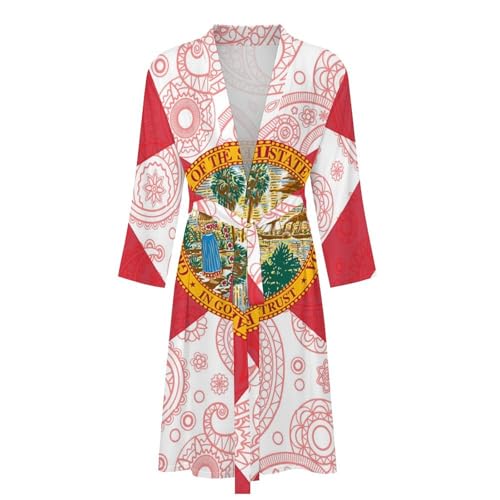 Florida State Flag Paisley Pattern Funny Men's Robe Soft Lightweight Bathrobe Long-sleeve Spa Robes4