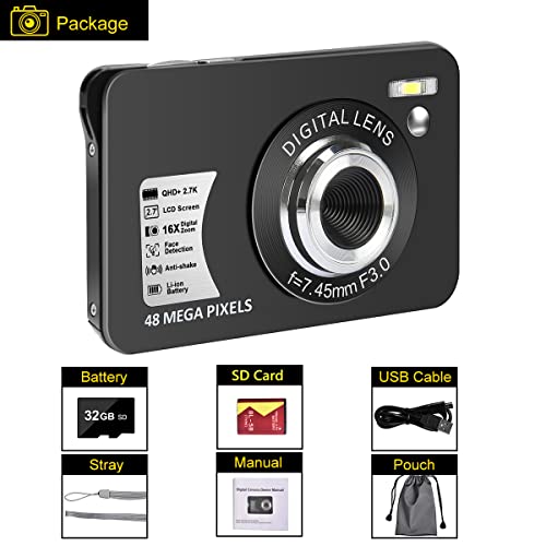 Digital Camera,2.7K 48MP Compact Camera,2.7 inch Pocket Camera,Rechargeable Small Digital Camera for Kids,School,Children,Adults,Photography with 16X Digital Zoom(32GB SD Card Included,1 Battery) - Thumbnail 7