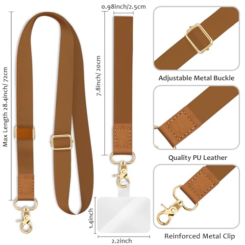Image of Piefly Cell Phone Lanyard Crossbody Wrist Strap Adjustable for Women Brown | Travel Daily Cruise, Around the Neck, Hands-free, Universal, Fit Keys ID badge, Accessories, Compatible with Most Smartphones
