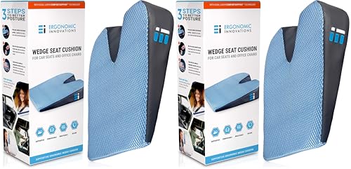 Memory Foam Car Seat Cushion for Driving - Ergonomic Wedge Cushion for Back Pain, Sciatica Relief - Non-Slip Truck Seat Pad for Long Sitting - Office Chair Support 17.5 x 15 x 3.5 (Pack of 2)