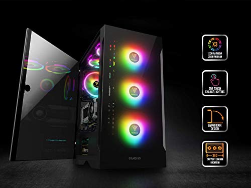 GAMDIAS Zeus ATX Mid Tower Gaming Case with 3 x 120mm ARGB Computer Fans and Side Tempered Glass Panel Desktop PC Chassis with Swing Door