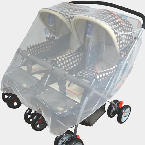 Mosquito Net for Baby Strollers & Carriers, Universal Insect Bug Netting Cover for Twin/Tandem Strollers, Cradles, Car Seats - Breathable, Adjustable, Weather Protection - Includes Stroller Hooks