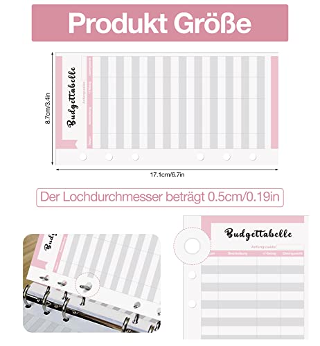 PAPERKIDDO Budget Planner Deutsche, 96 Stück Budget Binder A6, 6 Löcher A6 Budget Blätter, Geld Organizer Deutsch Budgetplaner Budget Sheets Zubehör für Binder Notebook