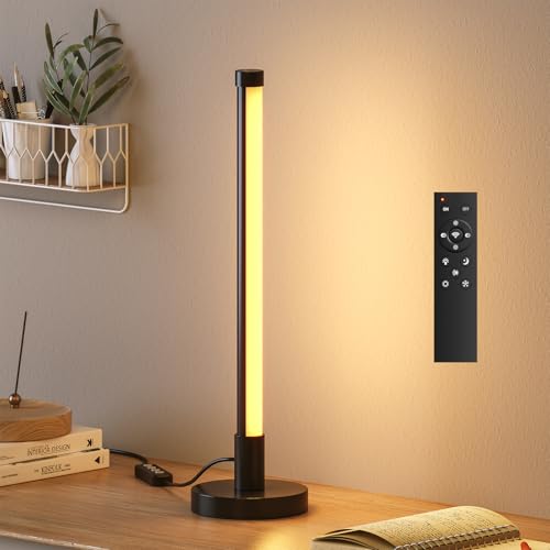Mudodi Table Lamp with Remote，Dimmable Small Lamp Desk Lamp with Multiple Color Temperatures，Nightstand Lamp,Table Lamp for Bedroom,Living Room,Office,Reading,Desk(Black)
