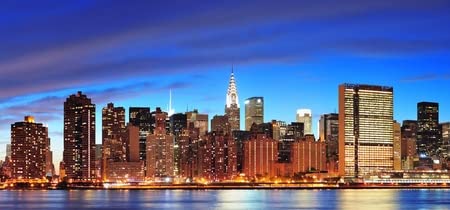 adrium WTD - Lienzo decorativo (110 x 50 cm), diseño panorámico de Manhattan Midtown de Nueva York con rascacielos iluminados sobre el río East (12574162)