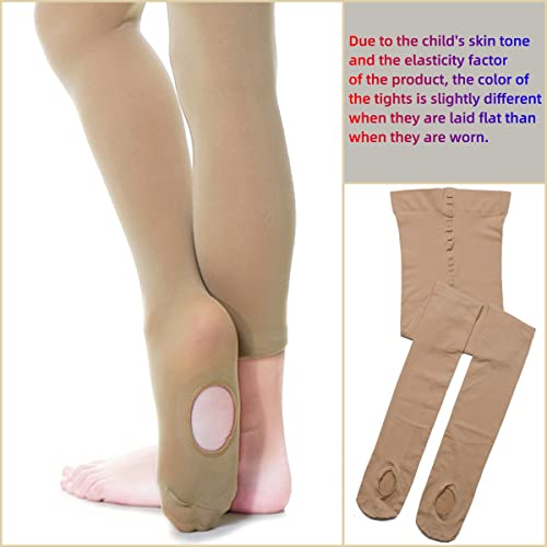Dipug 3 Pairs Girls' Convertible Ballet Tights/Suntan Soft Transition Dance Tight Toddler Footless Pantyhose thumb #2