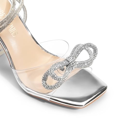DREAM PAIRS Stiletto Bow Heels for Women Strappy Sparkly Rhinestone Square Toe Clear Crystal High Sandals for Party Wedding2