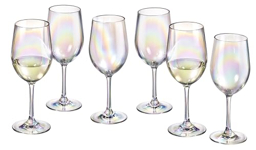 Red Co. Set of 6 Classic Clear Acrylic 12 Fl Oz Outdoor Wine Goblets with Iridescent Finish