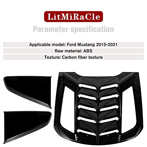 LitMiRaCle Rear & Side Window Louvers Windshield Sunshade Wind Shutter Window Cover Set Fits for Ford Mustang 2015 2016 2017 2018 2019 2020 2021 ABS Bright Black by LitMiRaCle - Image 6