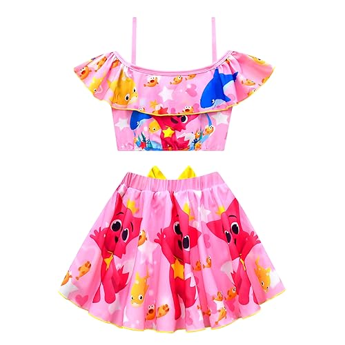Image of Kids Girls Swimwear,1 /2 Piece Swimwear Set 2-9Years Off Shoulder Bikini Set 3D Printing Cute Sharks Bathing Suits for Girls