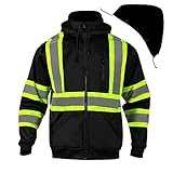 FONIRRA High Visibility Hoodie for Men Reflective ANSI Class 3 Detachable Hood Safety Sweatshirts Hi Vis Construction Work Jackets