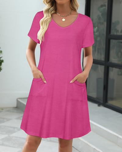 Image of CHICGAL Summer Dresses for Women V Neck Short Sleeve Casual Loose T Shirt Sundress Beach Cover Ups with Pockets 2026