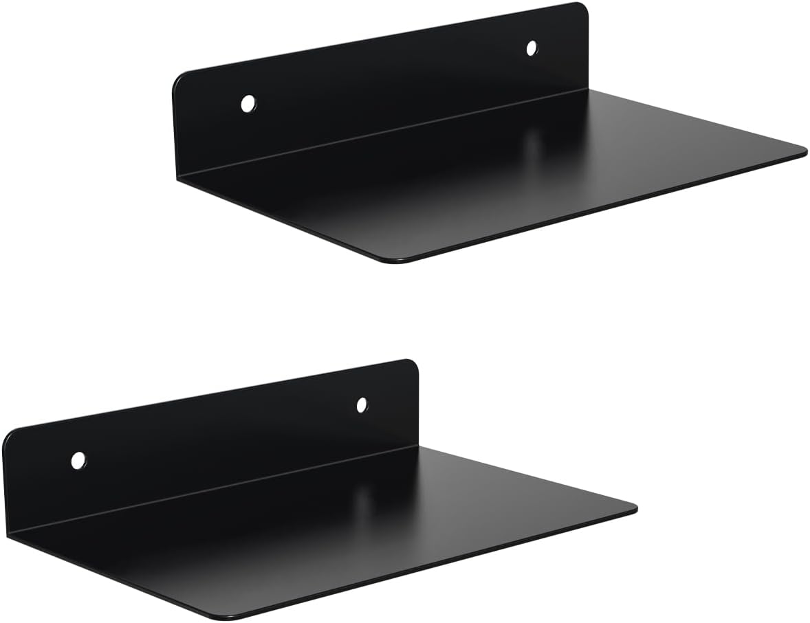 Floating Shelves for Wall Set of 2,Black Small Metal Shelving Book Shelf,Metal Shelves for Bathroom Accessories,Bedroom,Living Room,Kitchen,Storage/Room Decor(Black,8 inch)