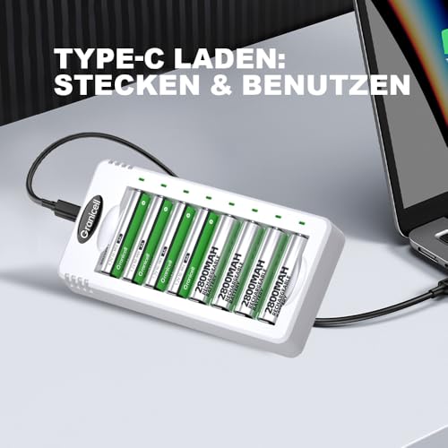 Batterie Akku Ladegerät AA AAA 8 Slot Batterieladegerät für wiederaufladbare AA/AAA Battery Charger für NI-MH Wiederaufladbar Batterien