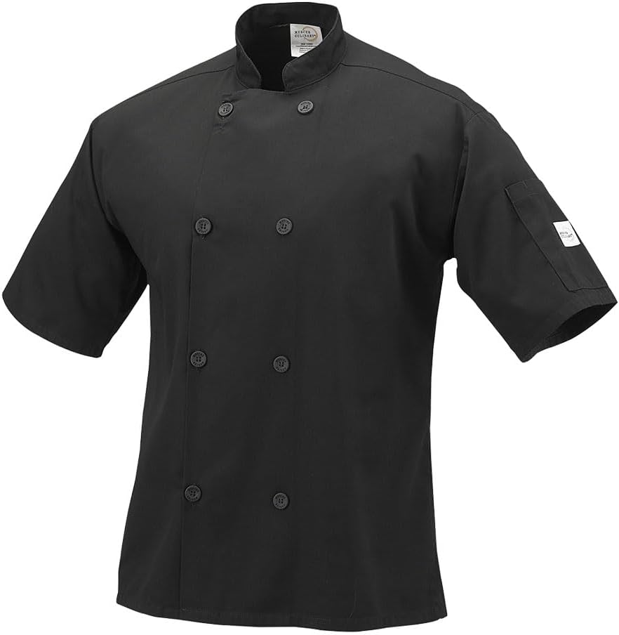 Mercer Culinary M60013BKXS Millennia Men's Short Sleeve Cook Jacket with Traditional Buttons, X-Small, Black