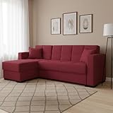 Questo articolo viene spedito in 2 scatole. Le diverse scatole possono essere consegnate con un massimo di 72 ore di differenza. Divano letto contenitore con penisola reversibile , in tessuto color rosso, con 2 cucini inclusi