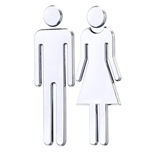 CULER 1 Paire Publique Toilet Sign Miroir Stickers 3D Amovible Hommes Femmes WC Porte Stickers Muraux Art School Bar (Argent)